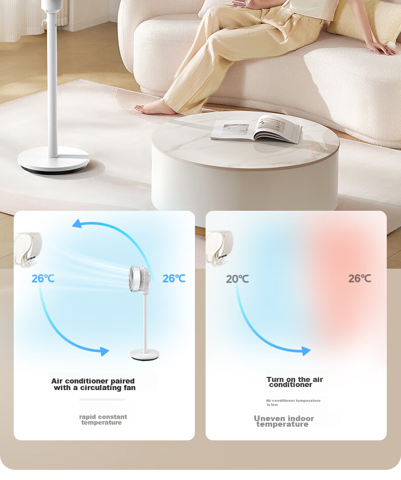 Midea [Storm Circulation] Air Circulator Fan, High Airflow Electric Fan, Floor Fan, Quiet Home Desktop Oscillating Fan, Bedroom Energy-Saving Small Fan, Gentle Wind Light Feather Fan FGA24TQ 23
