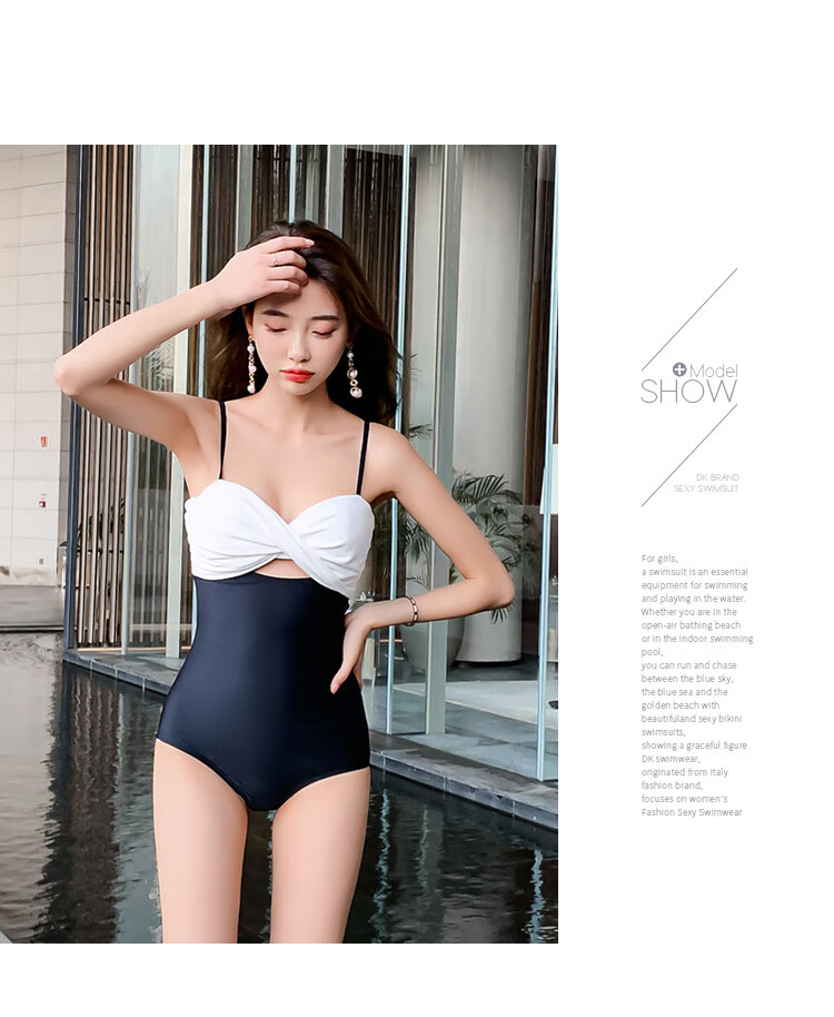 DK One-Piece Swimsuit for Women, New Style, Conservative, Slimming, Tummy Control, Push-Up, Elegant, Suitable for Hot Springs, Black, M 5