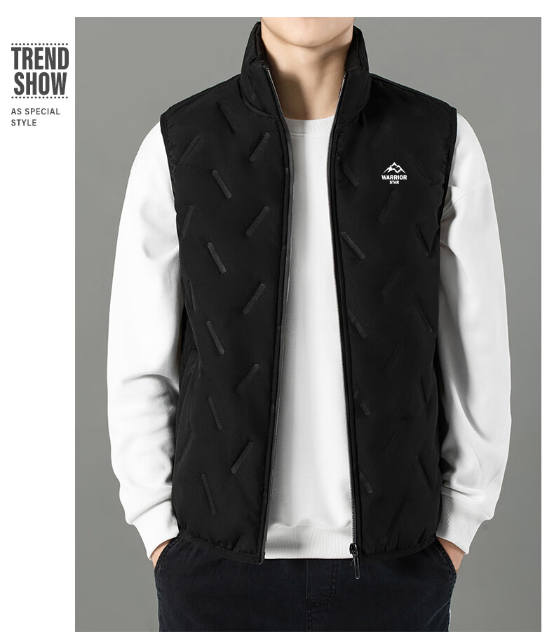 Huili Cotton Vest for Men, Autumn And Winter Jacket, Solid Color Stand-Up Collar Waistcoat, Warm Vest, Casual Cotton Coat, Black, 2XL 16