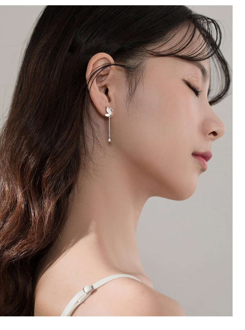 Dijing 999 Sterling Silver Long Earrings with Tassel Butterfly Studs, Birthday Gift for Women, Fashionable Ear Jewelry for Girlfriend 4