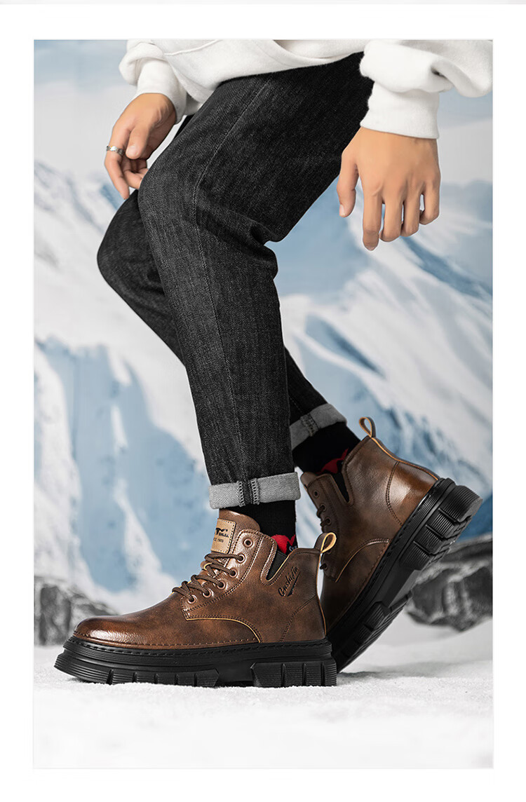Bull Family Men's Autumn Winter British Style Martin Boots High-top Retro Versatile Work Boots Thick-soled Durable Shoes for Men 45