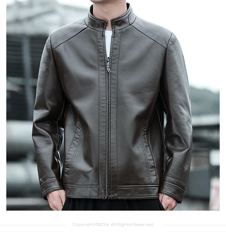 KAISER Leather Jacket for Men, Stand-Up Collar PU Leather Coat, Autumn And Winter Middle-Aged Motorcycle Single Leather Jacket KS81375 7