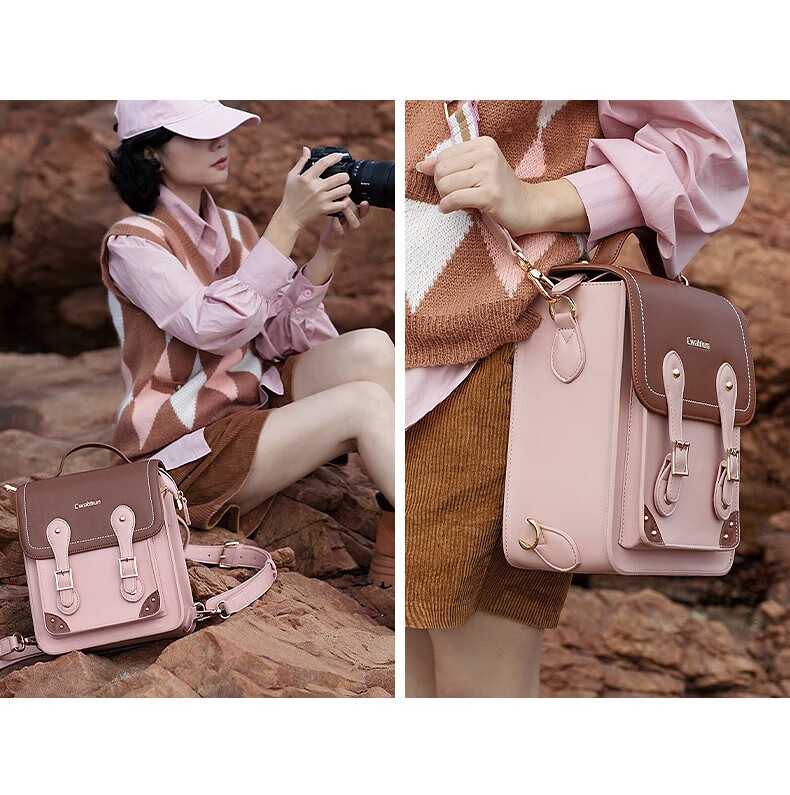 CWATCUN Shoulder Camera Bag, Crossbody Handbag, for Fuji Sony Canon Leica Camera Bags, Japanese-Style Single And Double Shoulder JK Retro Women's Bag, Mirrorless Camera Bag 14