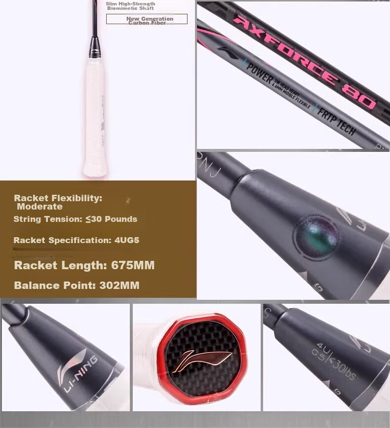 Li-Ning Badminton Racket Thunder 80 Black Gold, 4U6 Unstrung Racket, Offensive Type, AYPT271-46 11