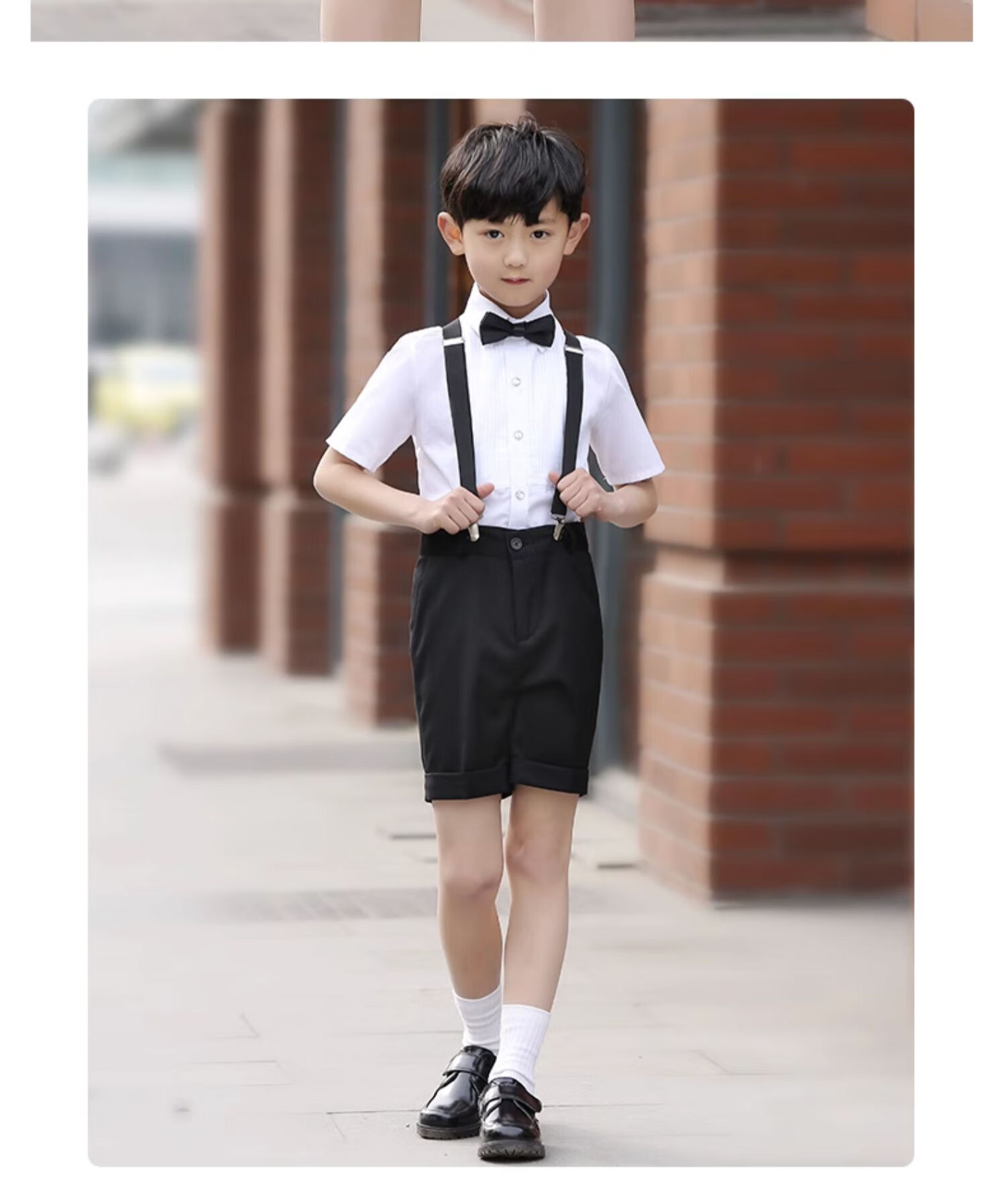 ROMON Boys' Formal Suit Set for Summer Graduation Performances And Events, Navy Blue Short Suspender Suit with Five Pieces, Size 140 10