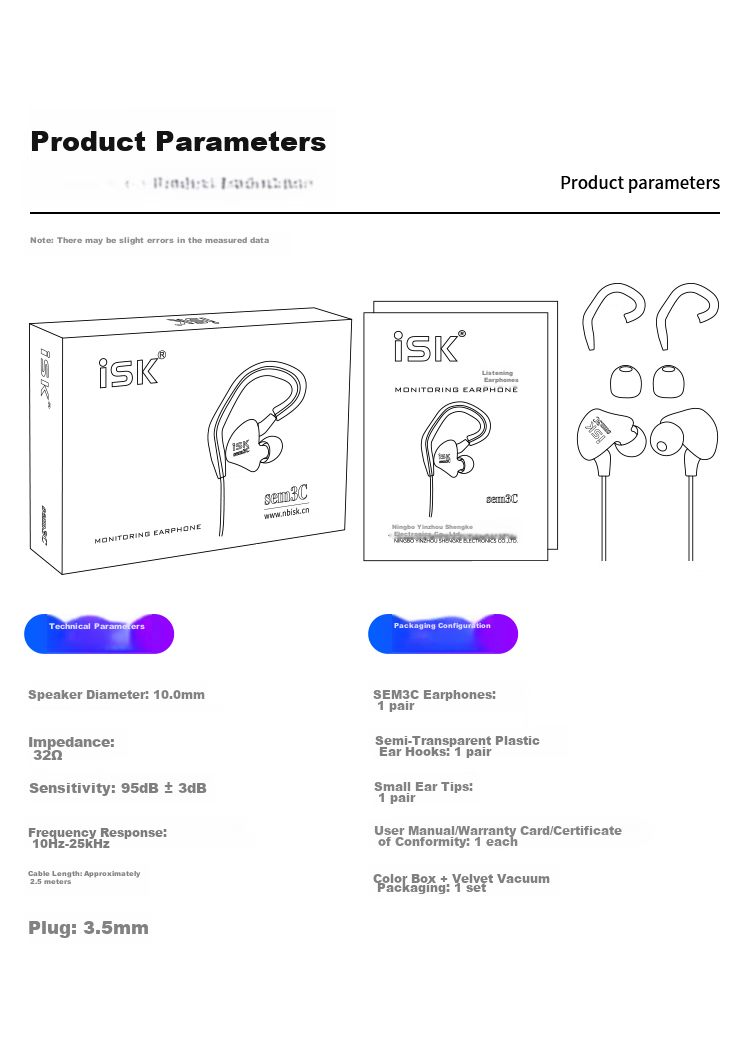 ISK SEM3C Black Professional In-Ear Monitoring Headphones for Mobile Phones, Computers, Sound Cards, Live Streaming, Singing, Recording, Stage Performance Monitoring with In-Ear Monitor Return. Detachable Ear Hooks for Comfortable Wear 6