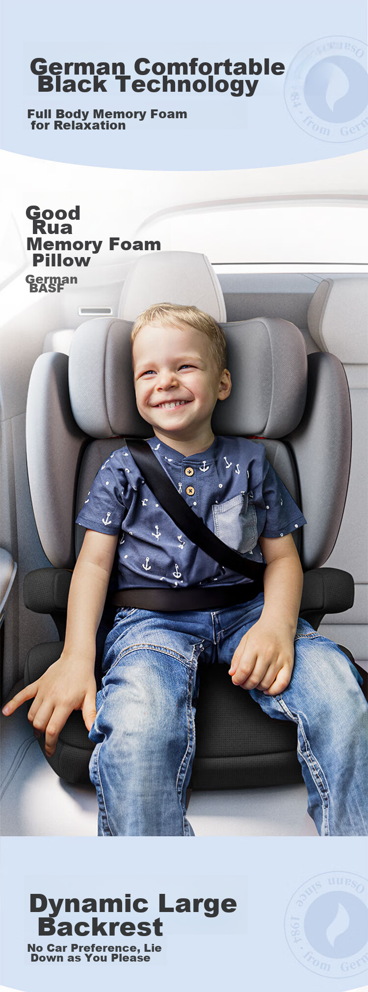 Osann LAX German Child Safety Car Seat for Ages 3-12, Booster Cushion for Older Children in Cars, New National Standard 6