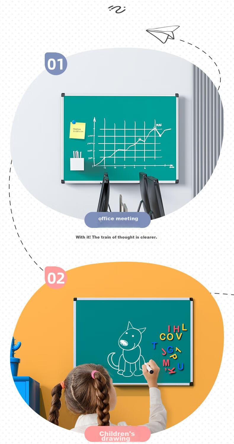 Deli 40*30cm Blackboard Chalk Writing Board, Galvanized Green Board with Magnetic Backing, Office Teaching Student Meeting Small Green Board Hanging Writing Board Wall-Mounted 6