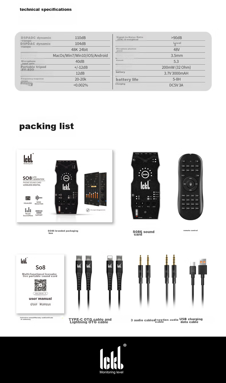 Ickb So8 Sixth Generation Sound Card Set, Mobile Phone Live Streaming, Computer Douyin Kuaishou Universal Streamer Singing, Quanmin K Song Recording, Live Streaming Equipment Complete Set, Condenser Microphone 22