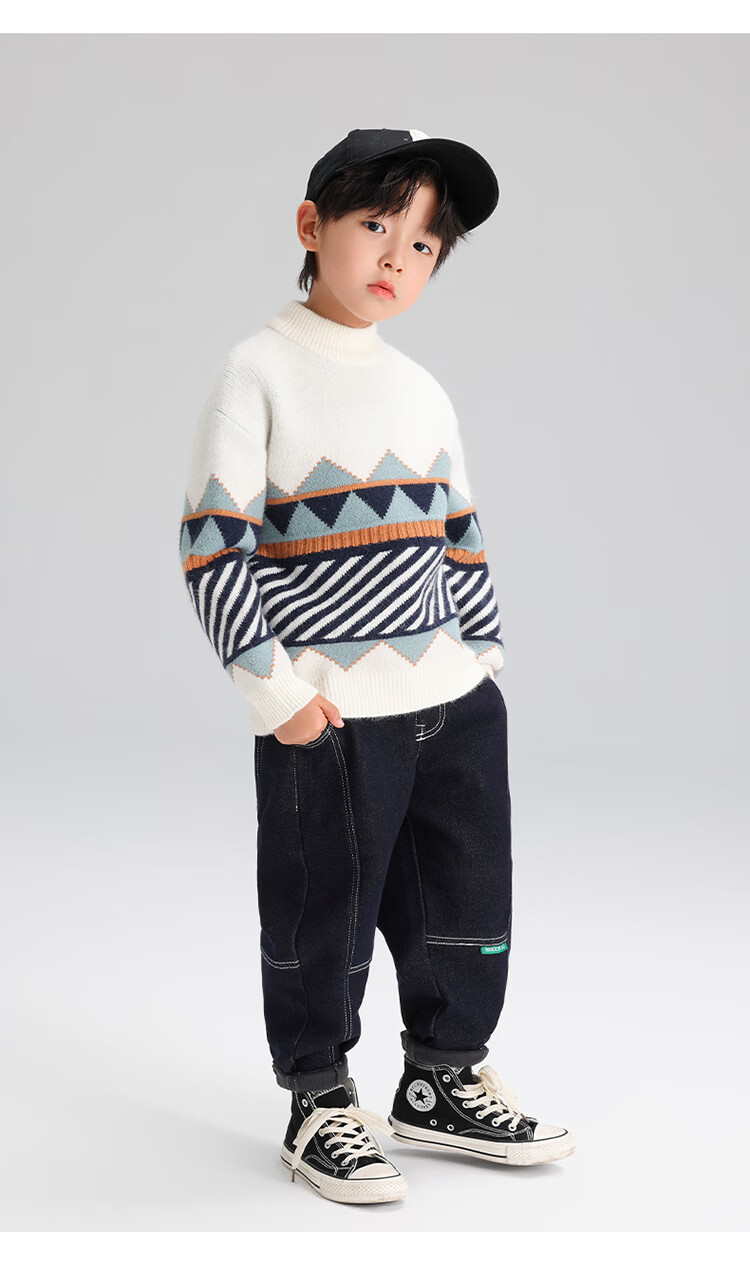 Zuoxi Boys' Sweater, Children's Thickened Autumn And Winter 2025 New Style, Boys' Knitted Sweater, Winter Pullover, Navy Blue, Size 160 20