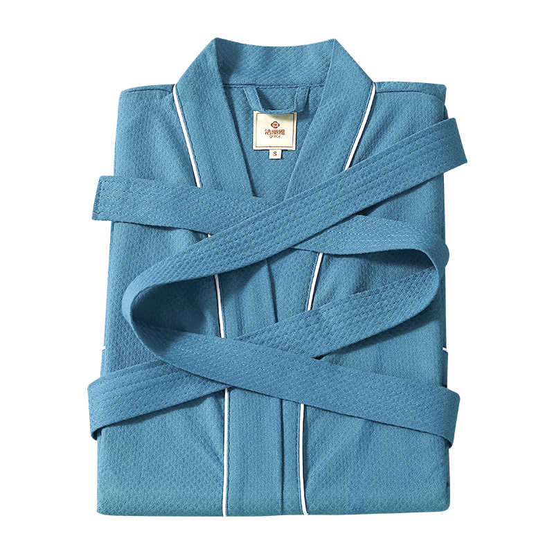 Grace Five-Star Hotel Bathrobe, Couple's Pure Cotton Soft Absorbent Home Bathrobe, All-Cotton Unisex, Dark Blue, L