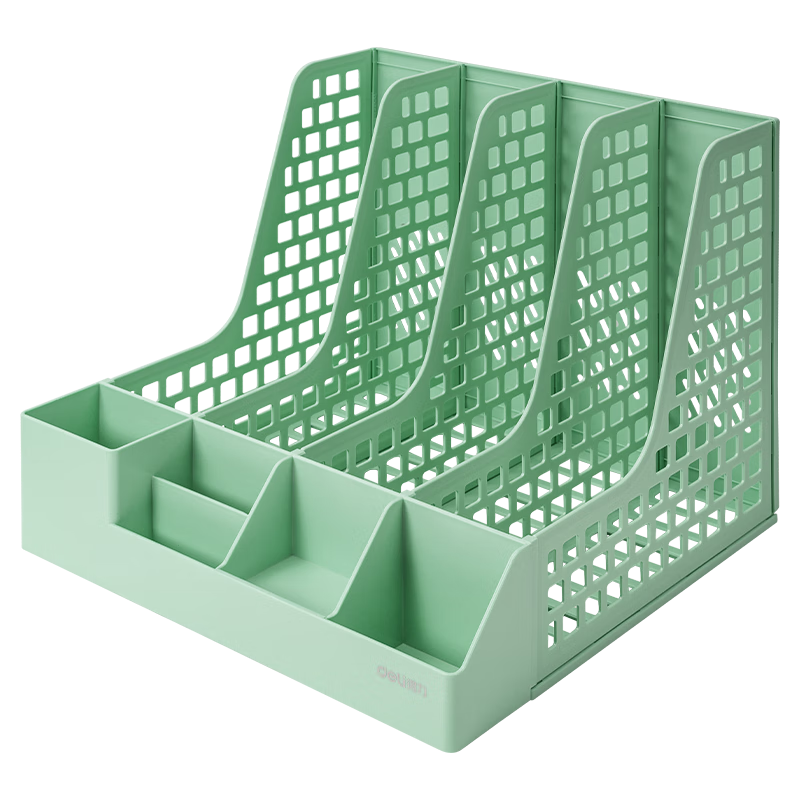 Deli File Organizer, Morandi Desktop Storage Box, Multi-Layer Office Filing System, Student Bookshelf, Document Basket, Storage Rack with Built-In Pen Holder, Matcha Gree
