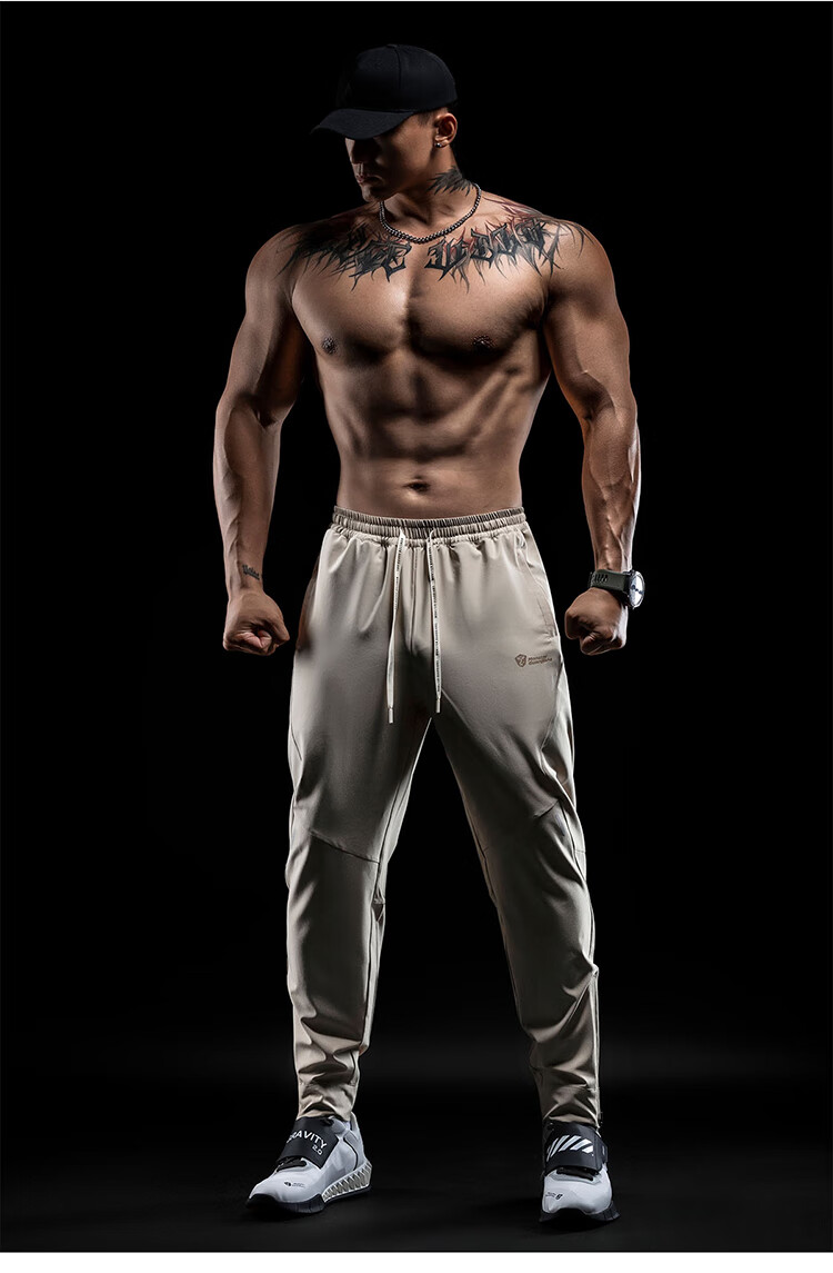 Monster Guardians Men's Sports Pants, Lightweight Breathable Quick-Dry Running Trousers, YKK Zipper Two-Tone Joggers, Khaki Color, Size M 20
