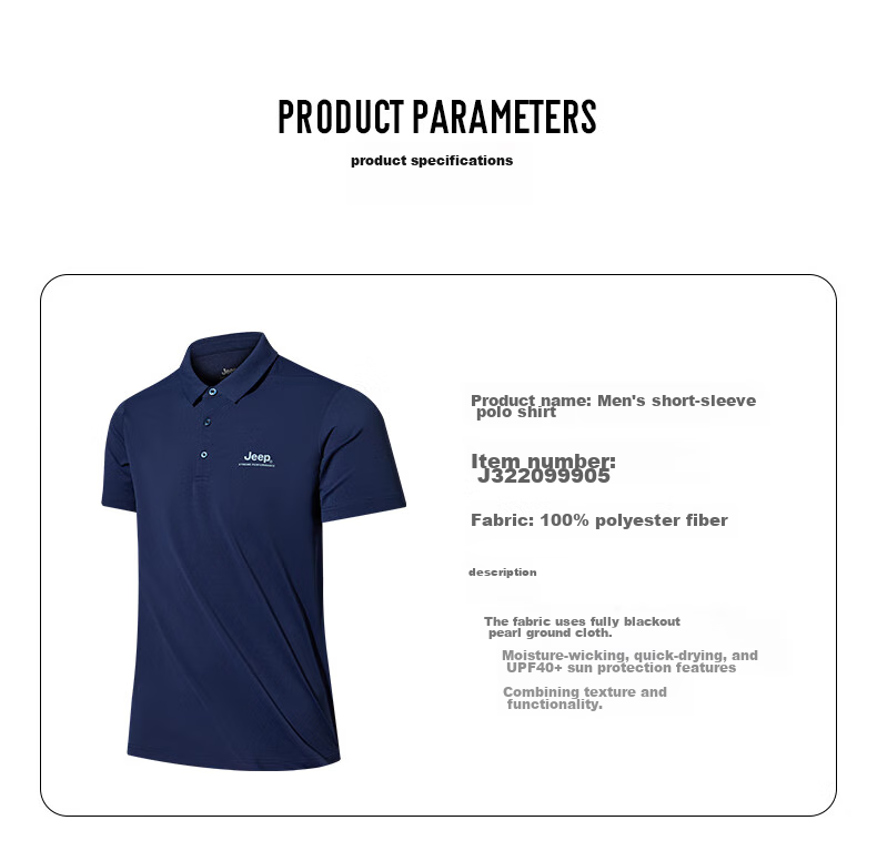 Jeep Quick-Dry Polo Shirt for Men, UPF40+ Sun Protection Short-Sleeve T-Shirt, Men's Outdoor Collared Quick-Dry Shirt, 9905 Navy Blue, 4XL 29