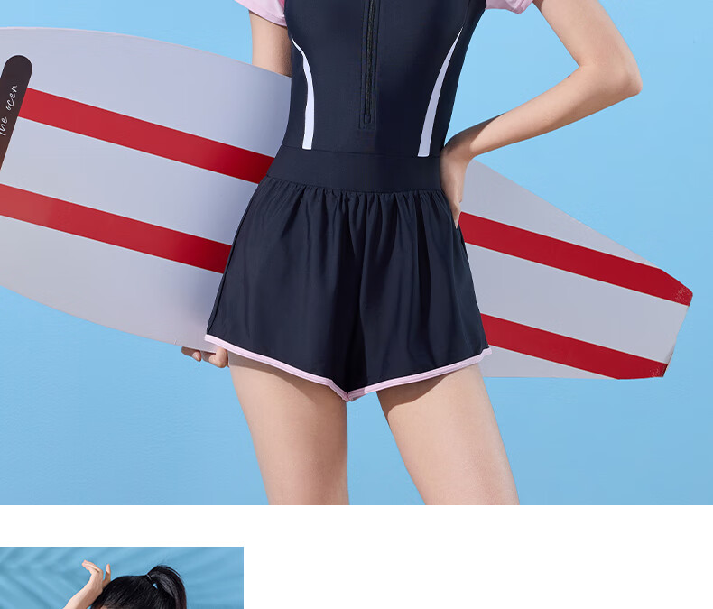 Li-Ning Women's Swimsuit, Fashionable One-Piece Boyleg, Casual High-Waist Slimming, Highly Elastic Breathable Hot Spring Swimwear, 508 Black Pink XL 17
