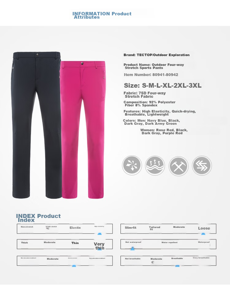 TECTOP Quick-Dry Pants Outdoor Stretch Breathable Fast-Drying Hiking Pants Men's Rock Gray 3XL 13