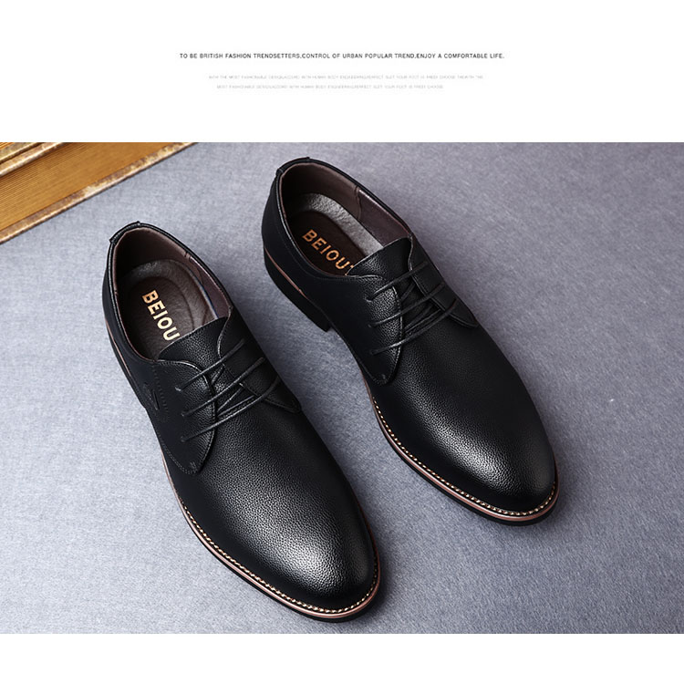 BEIOUTU Men's Leather Shoes, Formal Business Fashion Low-Top Lace-Up British Trendy Men's Shoes, 8119 Black, Size 44 3