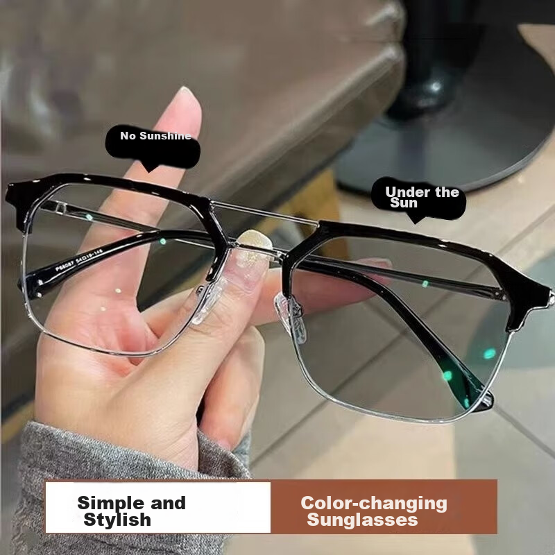 LESCA LUNETIER Stylish Photochromic Prescription Glasses Men Semi-Rimless Black Silver Gray 300