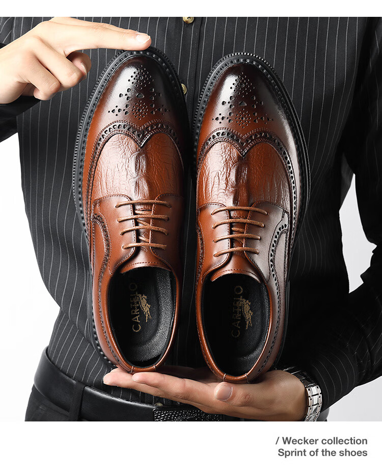 CARTELO Men's Leather Shoes, Brogue Derby Shoes, Business 2026 New Style Casual Genuine Leather Formal Shoes, Height-Increasing British Style Wedding Shoes 11