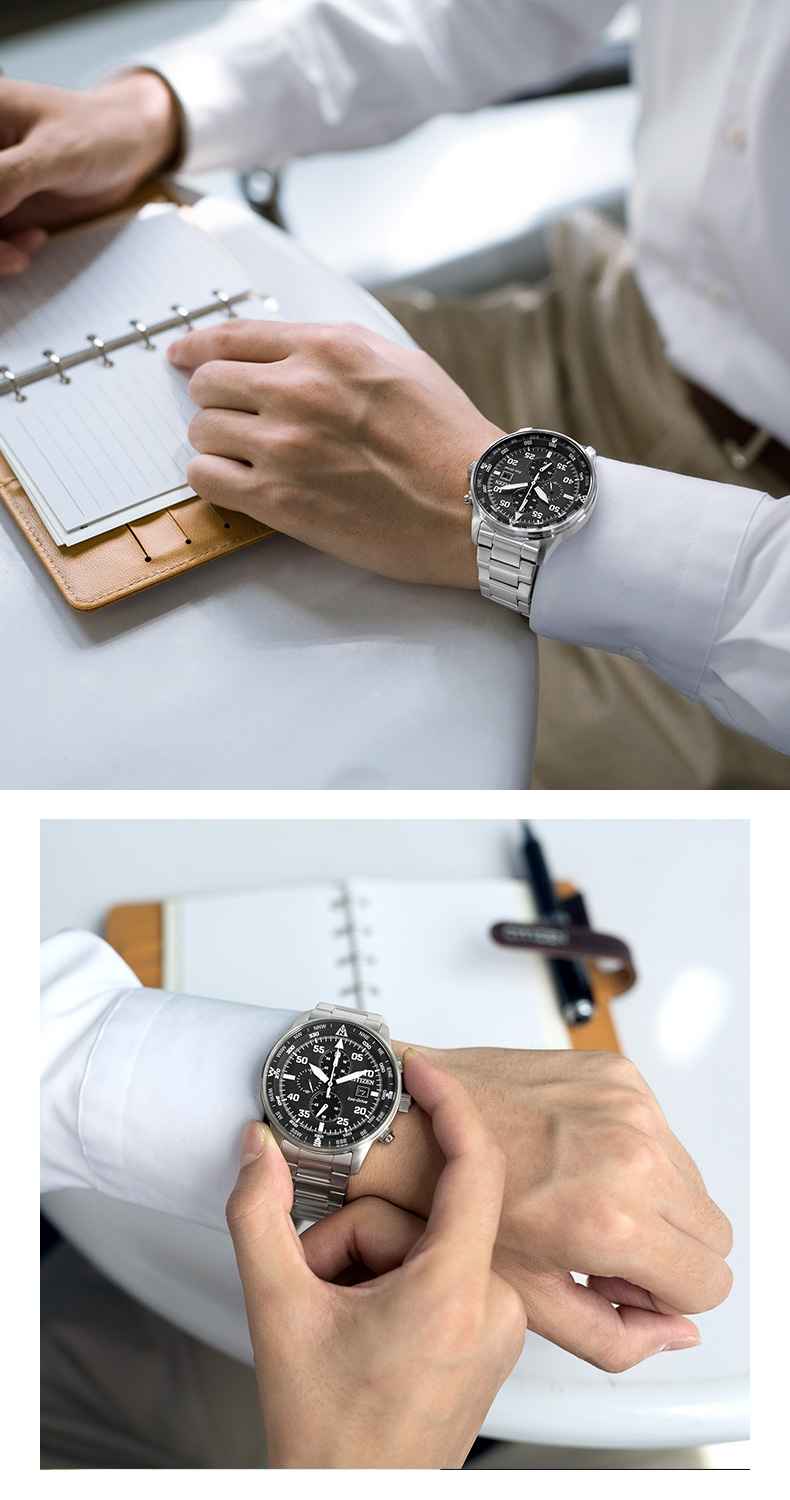 CITIZEN Watch for Men, Japanese And Korean Style, Eco-Drive, Three-Dial Black Face, Date Display, Steel Band, Business Style, Gift for Boyfriend, CA0690-88E 10