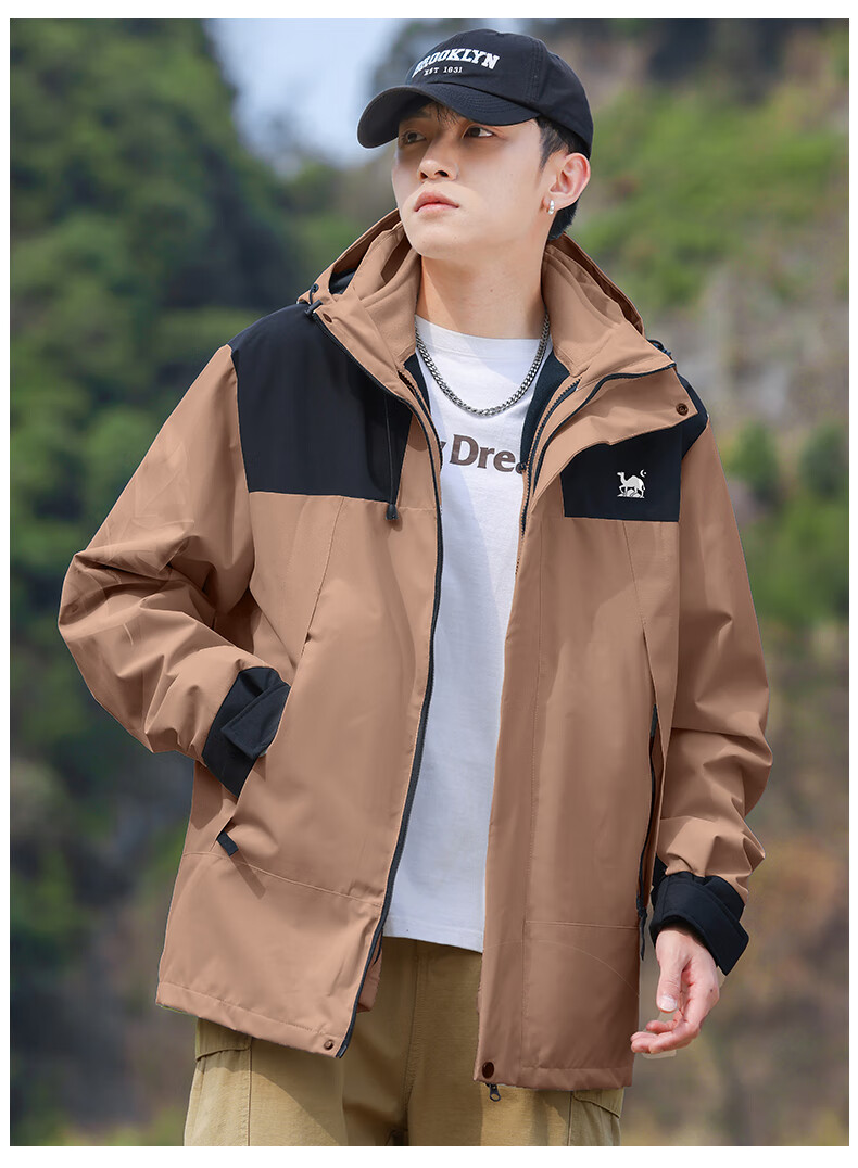 EASTERN CAMEL Couple's Three-In Waterproof Jacket, Men's And Women's Outdoor Sports Coat, Windproof Outerwear, Light Green Single Layer, 3XL 17