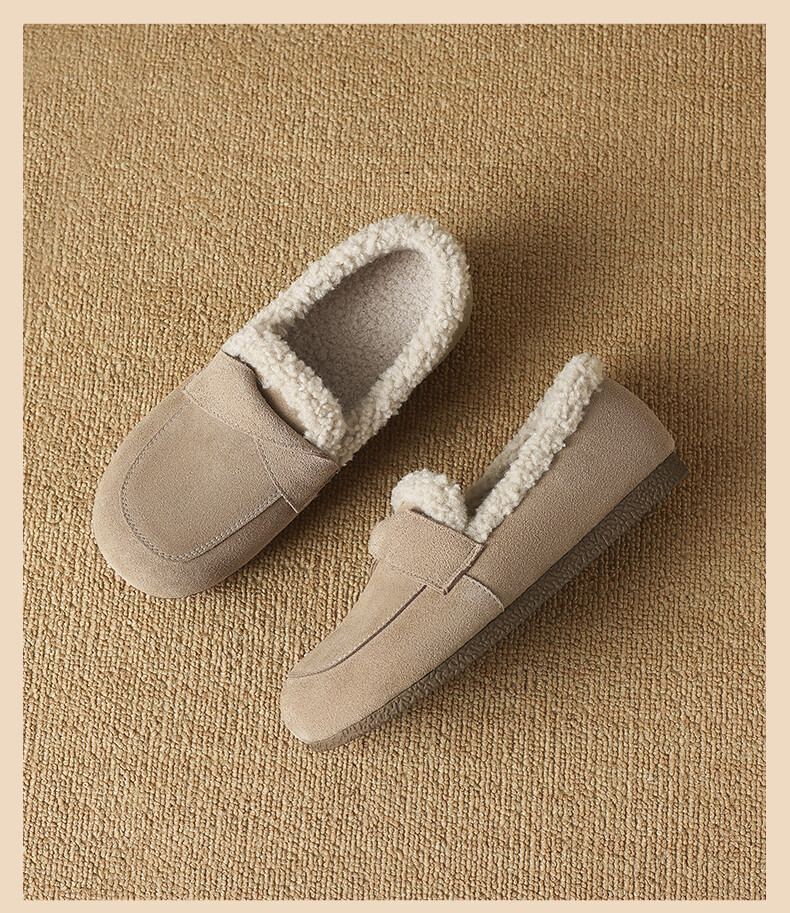 ZHR Bokeng Women's Shoes, 2025 Winter New Style, Fleece-Lined Loafers, Women's Flat Cotton Shoes, Maternity Shoes, EH116B, Khaki, Size 39 17