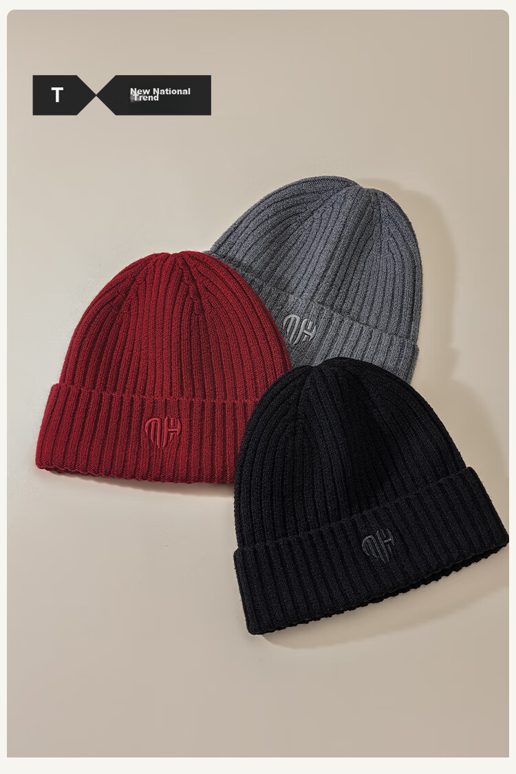 HLA Men's Wool Blend Hat, Autumn And Winter Warm Fleece-Lined Knitted Cap for Men And Women, Zodiac Year Qiwei Red 5