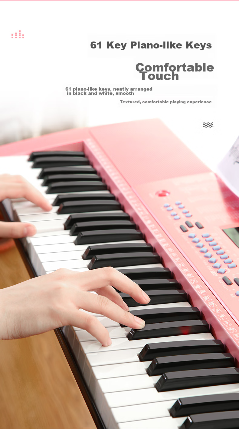 Meirkergr MK-288 Pink Basic Version + Stand, 61-Key Multifunctional Teaching Electronic Keyboard, Children's Beginner Musical Instrument, Connects Microphone, Headphones, Mobile Phone, Pad with Stand 4