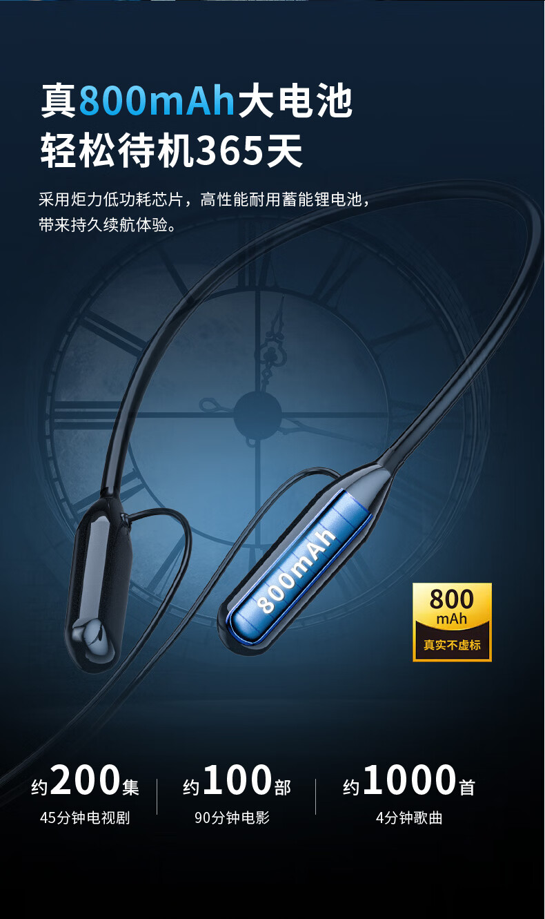 OKSJ [Neck Clip Bluetooth Headphones] Wireless Ear Clip Neck Strap Noise-Cancelling Sports Headphones for Xiaomi/Apple Phones, Waterproof for Running And Gaming 4