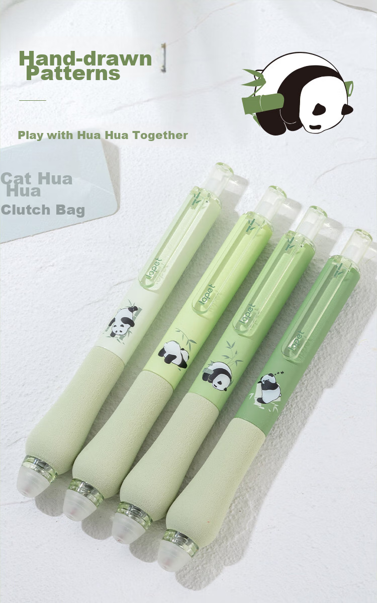 LOPET Blue Erasable Pen, Crystal Blue Erasable Gel Pen, Retractable Water-Based Pen, 0.5mm, for Third Grade Elementary School Students, Erasable Pen, Thermal Signature Pen, 4 Pens, LT-1607 Panda Huahua 8