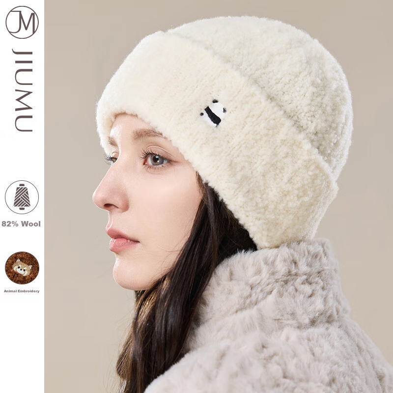 JIUMU Wool Warm Knit Hat, Autumn And Winter Knitted Cap, Cold Hat, Winter Hat, Outdoor Ear Protection Cold Hat for Women in Winter