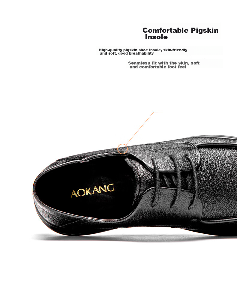Aokang Business Casual Leather Shoes, Sheepskin Soft Sole, Comfortable Lace-Up Work Shoes, Black Size 41 15