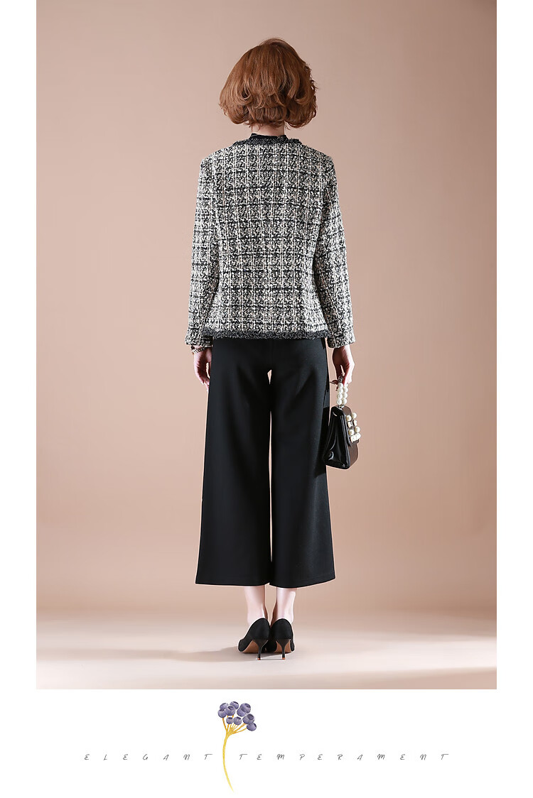 QianLian Mom's Spring Short Jacket, Middle-Aged Women's Chanel-Style Long-Sleeve Top, Middle-Aged And Elderly Spring And Autumn Casual Low-Heel Blazer 12