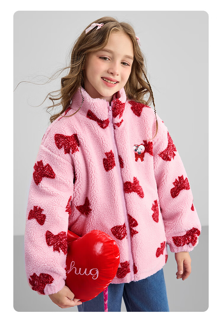 DISNEY Girls' Red Fleece-Lined Cotton Jacket, Faux Sherpa Fleece Top, for Older Children's New Year Outfit, Winter 2024, DB441JE08, Pink, Size 100 16
