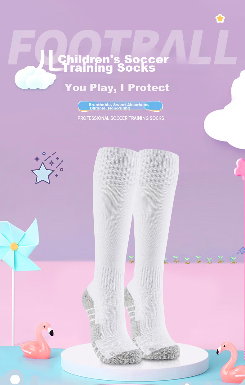 VICLeO Children's Soccer Socks, Over-Knee High Tube, Youth Terry Bottom Non-Slip Professional Training Long Socks V621362 Blue 1
