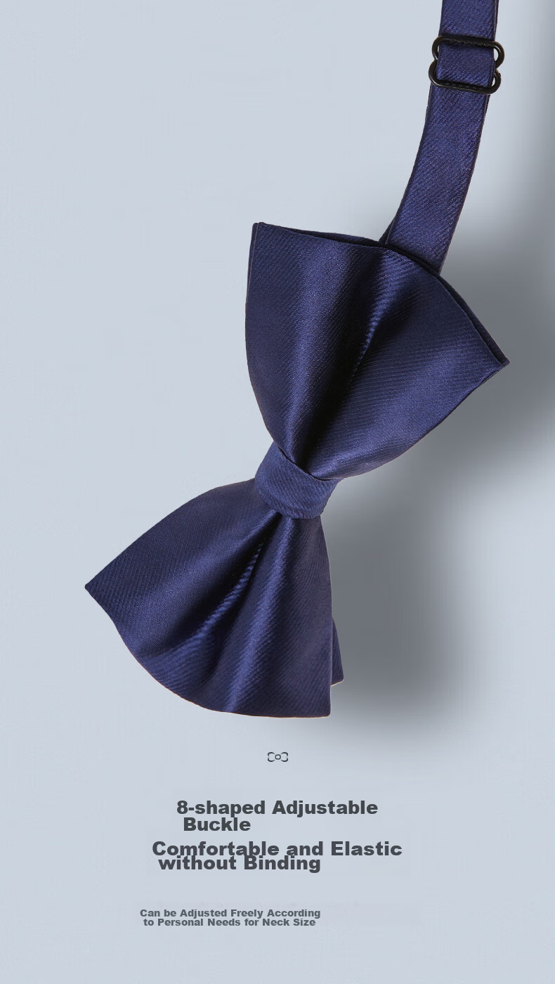 Luomeng Men's Bow Tie, Formal Wear for Groom's Wedding, Fashionable Bow Tie, Solid Color Bow Tie, Navy Blue 7