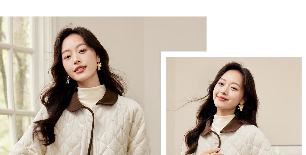 Pincai Women's Fashionable Versatile Corduroy Thickened Spliced Quilted Cotton Jacket with Lapel P144M1005 16