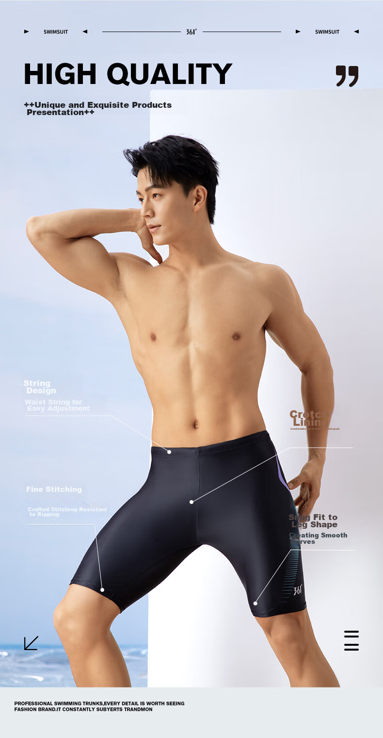 361° Men's Swim Trunks, Comfortable Anti-Embarrassment Knee-Length Shorts, Quick-Drying Non-Stick Swimwear, Hot Spring Professional Training Gear 3