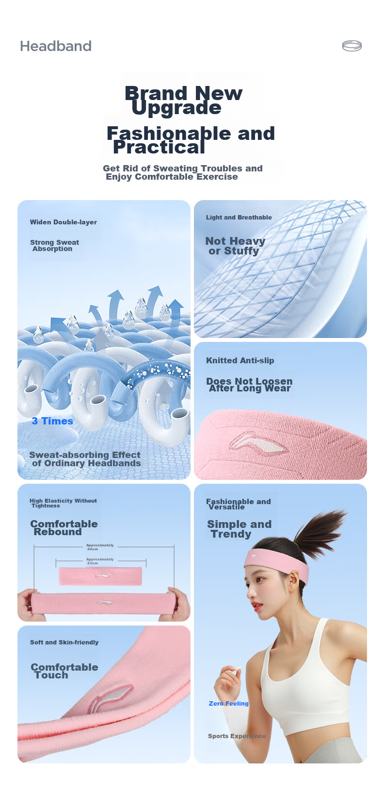 Li-Ning Li-Ning Sports Headband for Women And Men, Sweat-Absorbing Headband, Sweat-Stopping Headband, Running Sweat-Guiding Headband, Forehead Protection Headband, Hair Tying Headband, Fitness Equipment 2