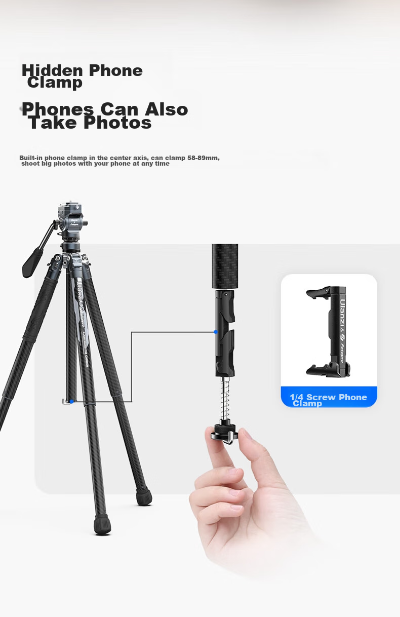 Ulanzi F38 Carbon Fiber Tripod, Air Three Air Hydraulic Pan Head, Portable Outdoor Quick-Release Quick-Install Digital Camera Photography Tripod 10