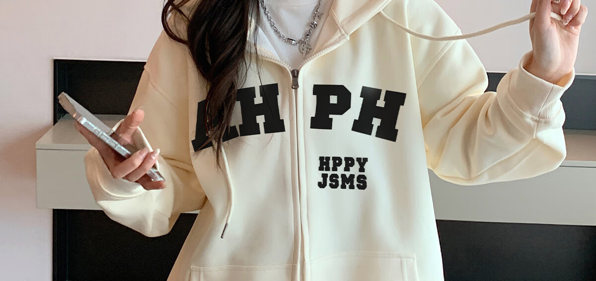 Halo Queen Women's Sweatshirt Jacket with Fashionable Letter Print, Casual Comfortable Loose-Fitting Student Sweatshirt H13KF2141 14