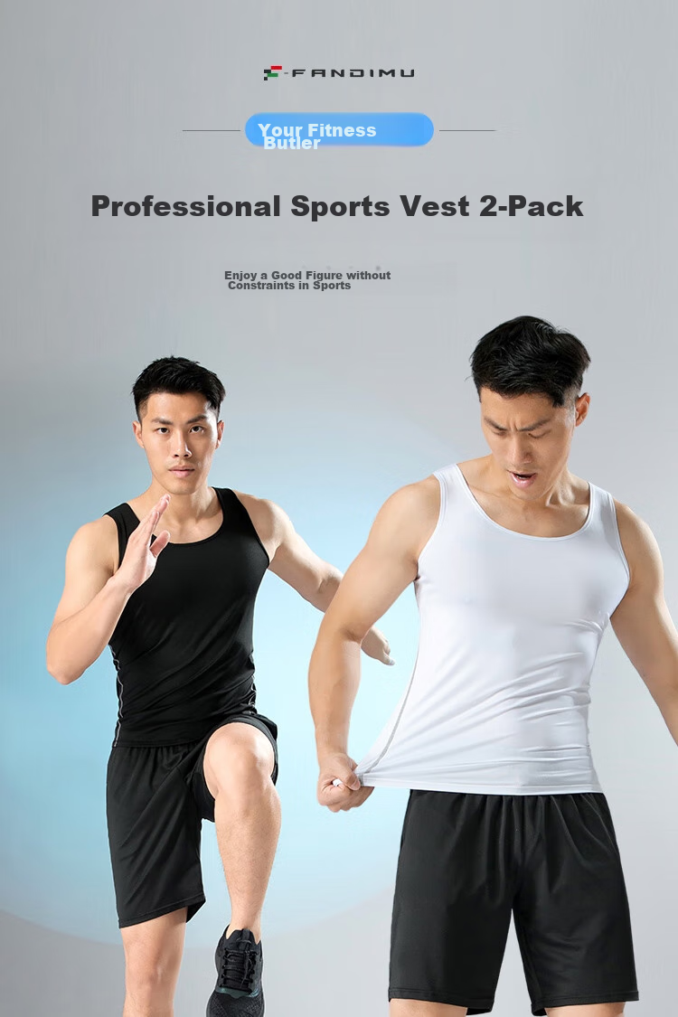 FANDIMU Men's Sports Running Tank Top, Tight-Fitting Breathable Comprehensive Training Fitness Basketball Sleeveless T-Shirt Top, Two-Piece Set 1
