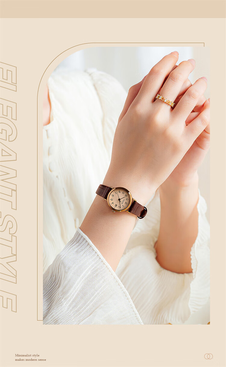 Julius Women's Watch Gift Box, Vintage Calendar, Student Commuter Waterproof Quartz Ladies Watch with Brown Strap And Gold Dial MGSL-1404B 6