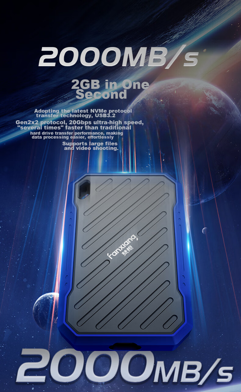 FANXIANG 1TB Portable Solid State Drive (PSSD), Type-C, Direct Connection for IPhone 16 Pro Max, IP68 Triple Protection, External Hard Drive for Computer PS2100 8