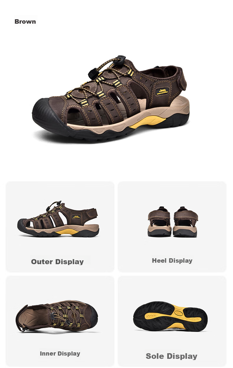 Jeep Men's Outdoor Breathable Beach Sandals, Closed-Toe Water Shoes with Holes, Non-Slip Hiking Casual River Tracing Shoes 19