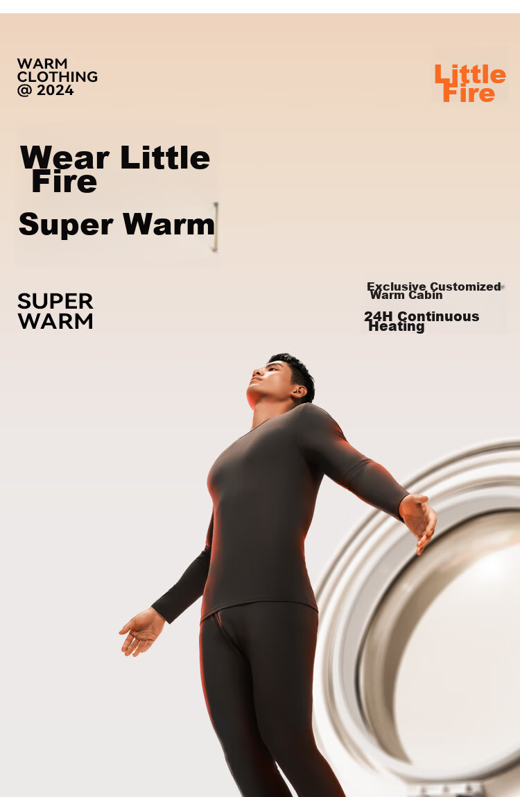 HLA [Chen Zheyuan's Choice] Thermal Underwear for Men, 230g Double-Sided Fleece, Antibacterial Heating Patch, Autumn Top And Bottom Set 3