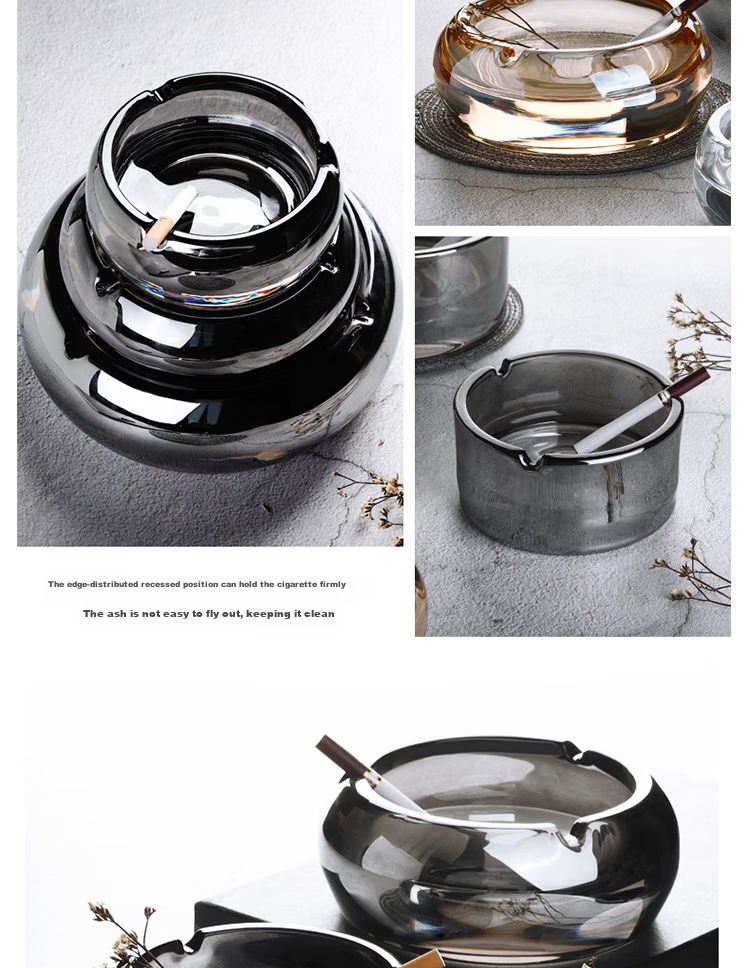 Gongxun Transparent Crystal Ashtray, Glass Luxury Office Hotel KTV Ashtray, Amber Ashtray 13cm 7