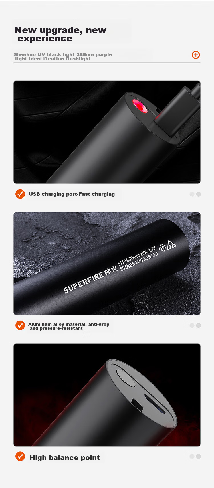 SupFire Cat Ringworm Light Fluorescent Agent Vegetable Detection 365 Ultraviolet Light Rechargeable Flashlight Anti-Counterfeit Currency Detector 14