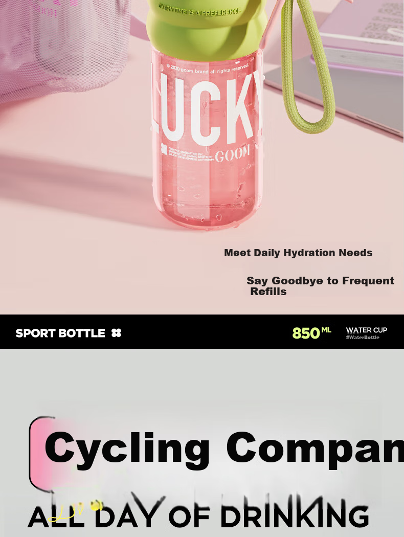 GOOM Large Capacity Lightweight Sports Straw Water Bottle Unisex Fitness Student Portable 850ML White 3