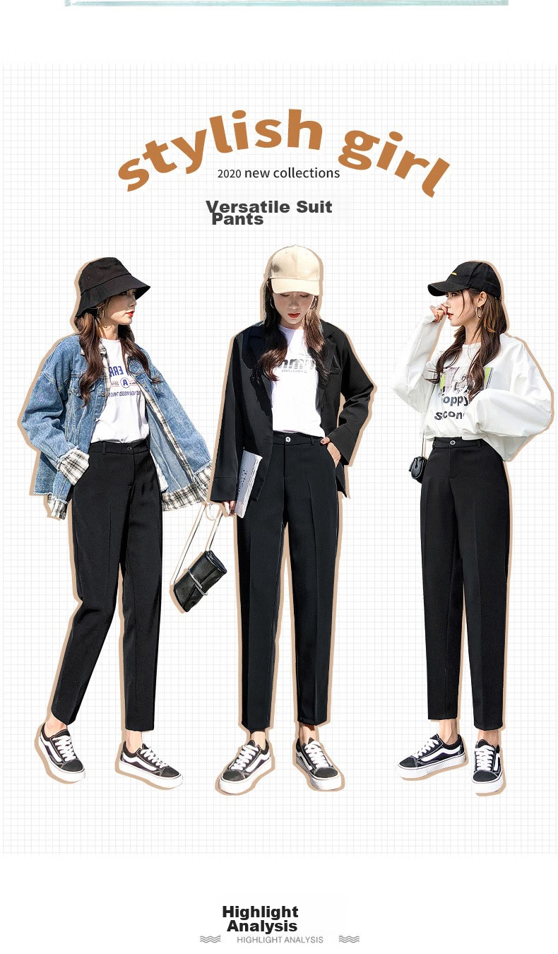 LangSha Casual Pants for Women, Spring And Summer Nine-Point Dress Pants, Black Harem Pants, Loose High-Waist Work Straight-Leg Women's Trousers 8